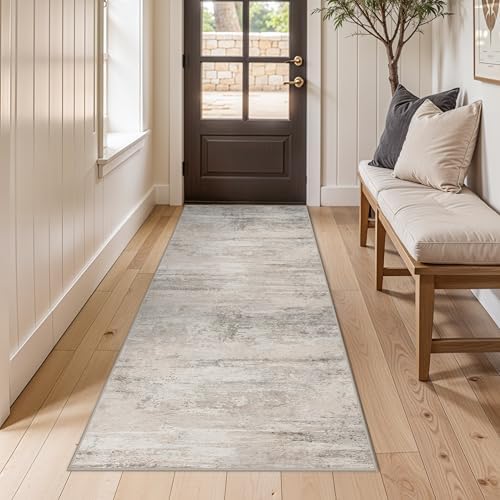 Abstract Kitchen Runner Rug 3x6 - Indoor Washable Carpet for Hallway Bedroom Laundry Low Pile Entryway Rugs with Non Slip Rubber Backing Modern Home Decor Mat for Dining Room Bathroom 3x6 Beige - Image 3