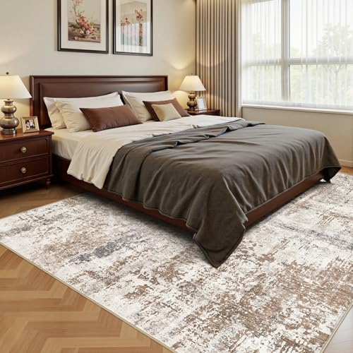 UERMEI 6x8 Area Rug Living Room Rugs - Washable Neutral Modern Abstract Soft Thin Rug Indoor Floor No Slip Rug Carpet for Bedroom Under Dining Table Home Office Decor - Brown/Grey/Red - Image 3