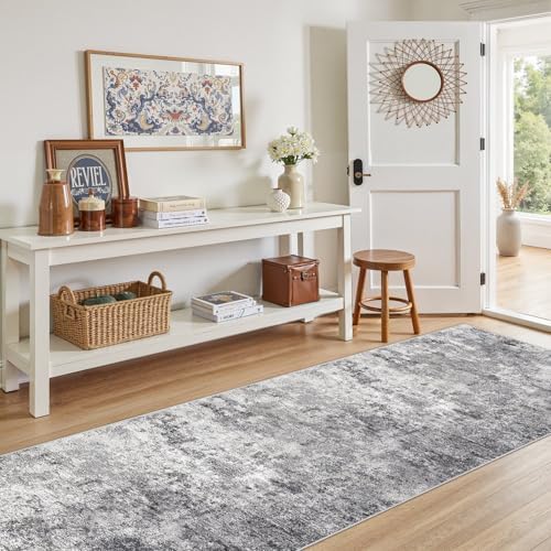UERMEI 3x10 Washable Runner Rug for Hallway, Non Slip Low Pile Kitchen Carpet, Neutral Modern Abstract Indoor Floor Mat for Entryway Laundry, Kid & Pet Safe High Traffic Area, Grey - Image 3