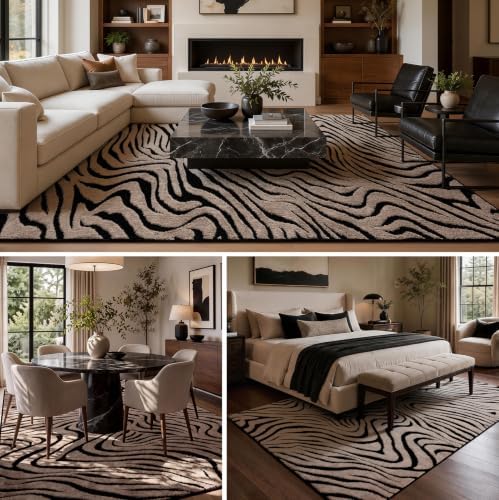 YIHOUSE Zebra Area Rugs 6x9: Taupe Abstract Washable Living Room Rug - Image 4