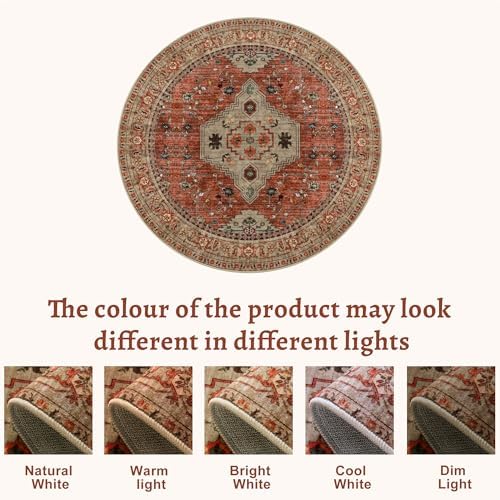 Tangsoo Washable Round Area Rugs 5ft, Boho Non Slip Circle Rug Low Pile - Image 4