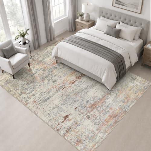 Area Rug Living Room: 5x5 Modern Washable Indoor Soft Carpet Taupe - Image 3