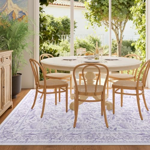 DUKINO 4x6 Area Rug, Washable Vintage Floral Rug for Living Room, Purple - Image 5
