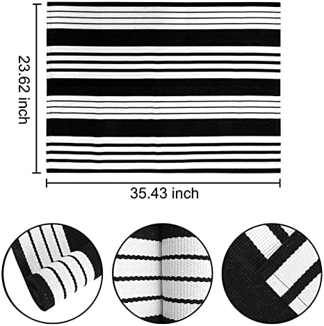 Black and White Striped Door Mat Outdoor 24"x35"Washable Layered Doormat - Image 2