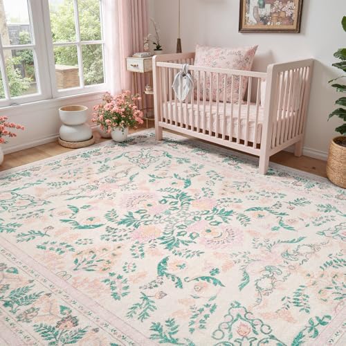 DCX Washable 5x7 Pink Rug, Floral Rug for Girl’s Bedroom - Image 2