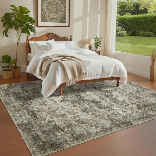 GarveeHome Vintage Area Rug 5x7 Washable Rugs for Living Room Camel/Grey - Image 2
