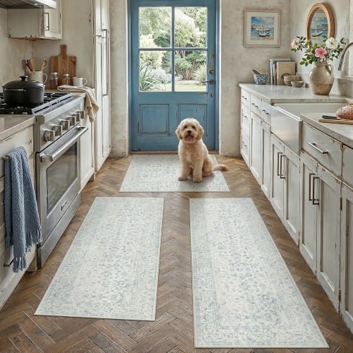 PureCozy 2'x3'+2'x4'+2'x5' Blue 2-Piece Kitchen Rug Set with Runner - Image 3