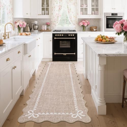 GarveeHome Scalloped Hallway Runner Rug 2.5x8 Non Slip Bedroom Rugs, Camel by GarveeHome