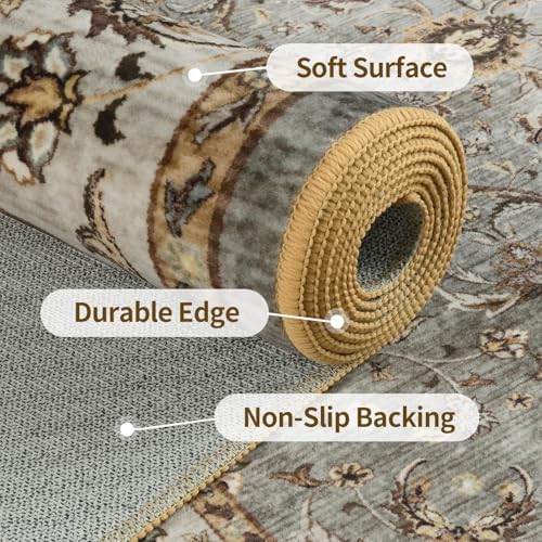 5x7 Ft Machine Washable Area Rugs for Bedroom, Thin Vintage Floral Print Rug Non Slip Carpet for Living Room, Dining Room, Office Home Decor (Brown) - Image 6