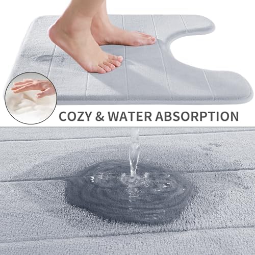 Yimobra Memory Foam Toilet Bath Mat U-Shaped, Soft and Comfortable, Super Water Absorption, Non-Slip, Thick, Machine Wash and Easier to Dry for Bathroom Commode Contour Rug, 24 X 24 Inches, Silver - Image 3