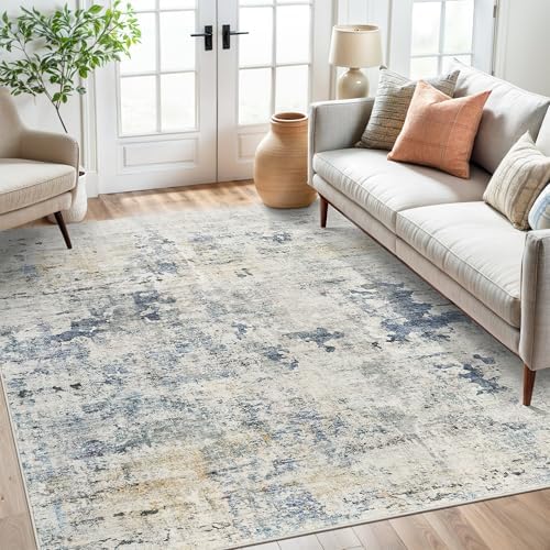 Soalmost Abstract Rug 5x7 Washable Area Rugs for Living Room, Blue/Yellow - Image 4