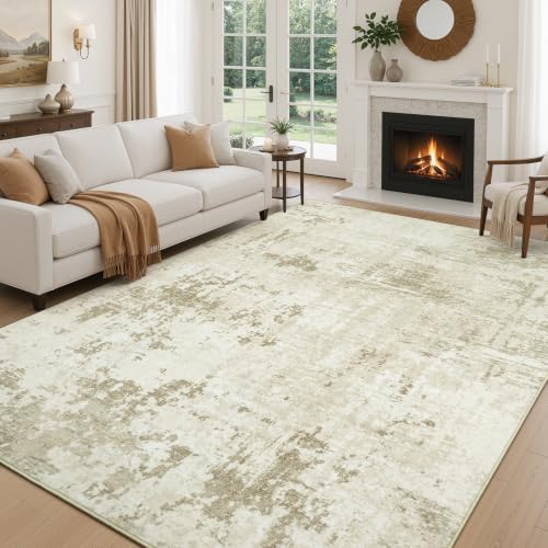 Rugflix 8x10 Area Rugs for Living Room, Washable Linen Beige Large Rug by RugflixAreaRugs