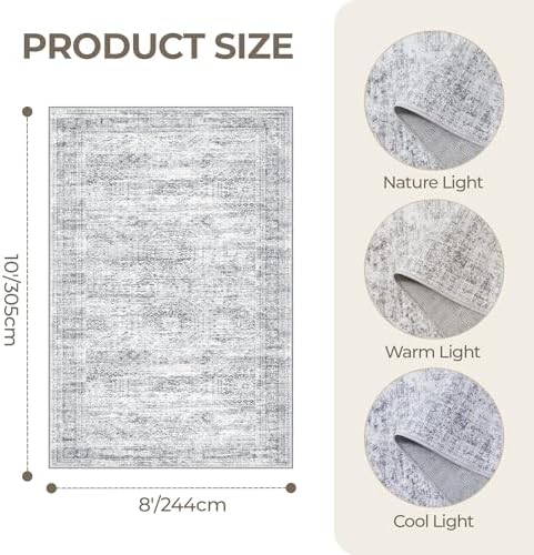 8x10 Area Rugs for Living Room,Large Washable Rug,Grey - Image 2