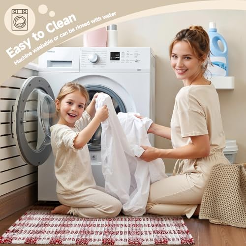 TYUU Christmas Bathroom Rugs, Cute Waffle Bath Mat, 36x24 Red & White - Image 6