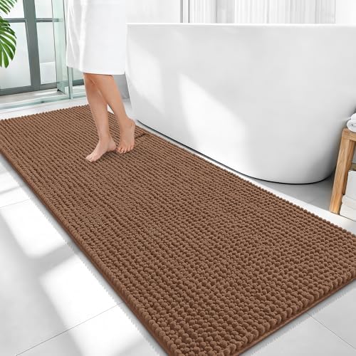 OLANLY Thick Chenille Bathroom Runner Rugs 59x24, Absorbent Bath Mat, Mocha by OLANLY