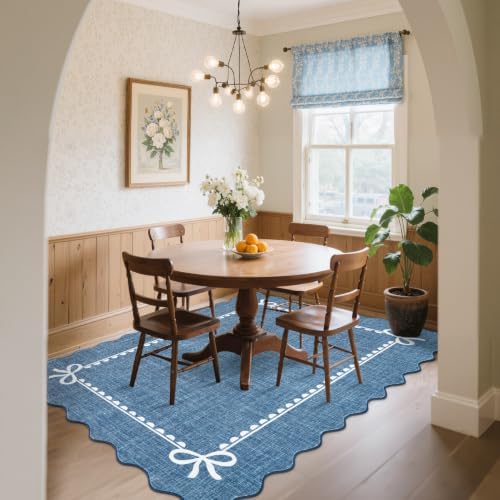 GarveeHome Scalloped Bow Rug 8x10 Washable Rugs for Living Room, Dark Blue - Image 4
