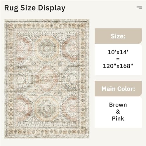 Soalmost 10x14 Area Rugs for Living Room Washable Rug Non-Slip Brown/Pink - Image 3