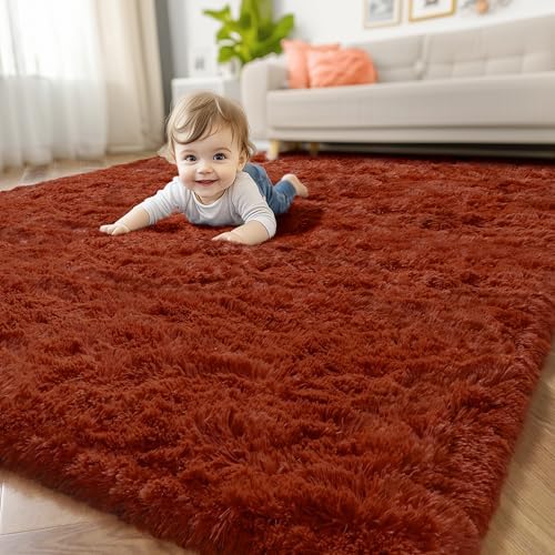 Amdrebio Terracotta Furry Small Area Rug 3x5 for Kids Bedroom Living Room by Amdrebio