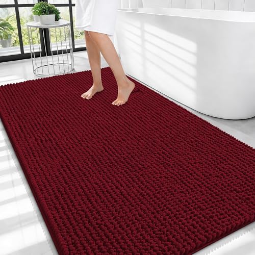 OLANLY Thick Chenille Large Bathroom Rugs Mats 44x32, Burgundy by OLANLY
