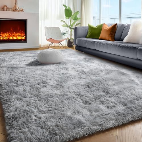 Grey Shaggy Abstract Area Rugs 6x9 Feet, Plush Fluffy Rugs for Living Room - Image 3