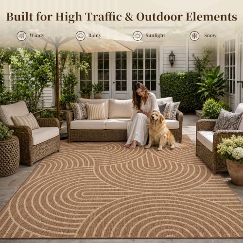 PADOOR-Outdoor Rug-Patio Rug 6x9 ft Polypropylene Indoor Outdoor Rugs Outdoor Carpet for Patio Deck Balcony Porch, Textured Weave, Durable for High Traffic, Fade-Resistant, Modern Neutral Brown - Image 5