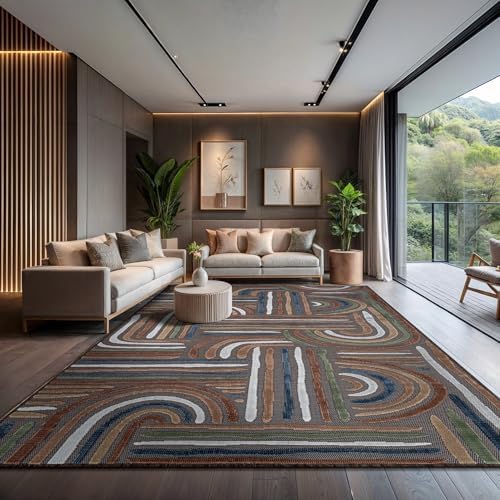 CAMILSON Indoor Outdoor Rug, Brown 10x14 Geometric Arch Striped Large Area Rugs for Patio and Home Areas, Easy-Cleaning Non-Shedding Living Room, Garden and Deck Washable Outside Carpet (10 x 14) - Image 6