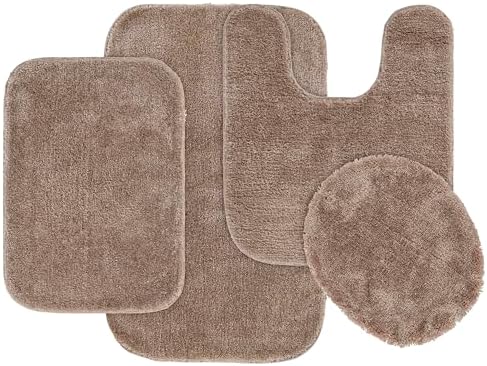 Garland Rug Traditional 4 Piece Nylon Washable Bathroom Rug Set Taupe by Garland+Rug