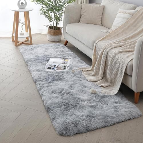 Light Grey Fluffy Shag Rug 2x6, 2 Pcs Soft Fuzzy Plush Washable Carpet - Image 6