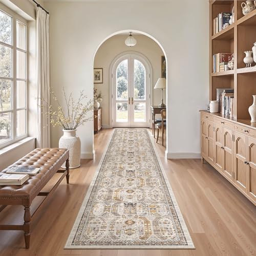 Madane Washable Runner Rugs 2x12 Long for Hallway Kitchen Soft, Brown/Gold by Madane