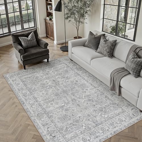 PureCozy Gray 5x7 Washable Area Rug Bedroom Vintage Distressed Carpet by PureCozy