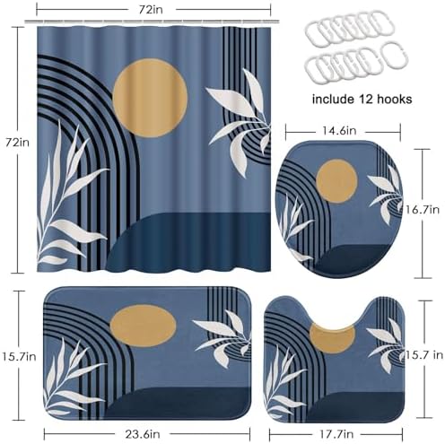 Bathroom Sets with Shower Curtain and Rugs, Set of 4, Boho Modern - Image 2