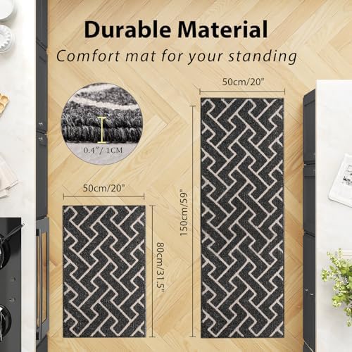 hicorfe Kitchen Runner Rug,20"x59"+20"x32" Kitchen Set,Non-Slip Kitchen Mat - Image 2