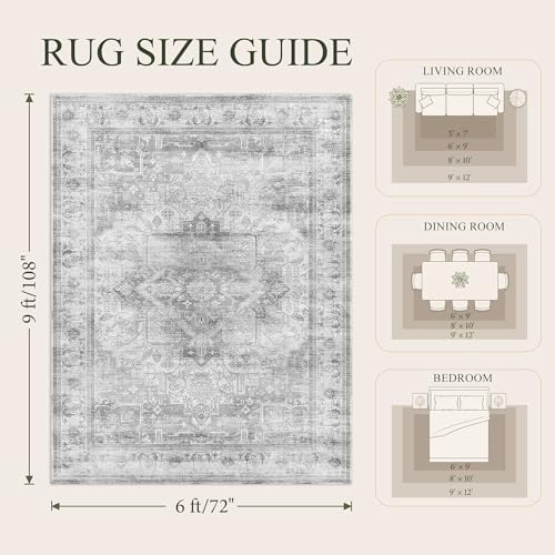 Washable Area Rug 6x9, Non-Slip Boho Carpet for Living Room - Image 2