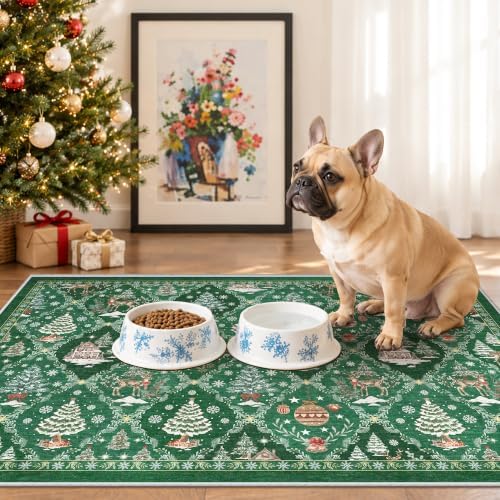 2x3 Christmas Small Non-Slip Area Rug, Green Washable Entryway Carpets by Soalmost