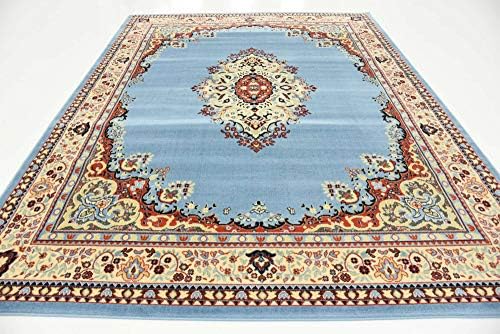 Unique Loom Reza Collection Traditional Persian Style Area Rug, 8 x 10 ft, Light Blue/Ivory - Image 6