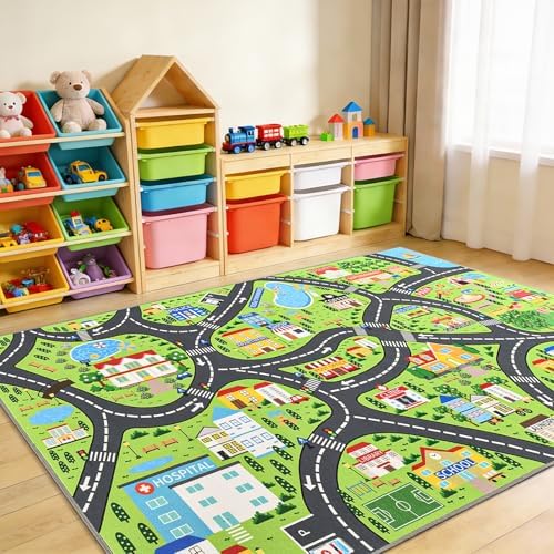 BENRON Community Car Play Rug 5x7 for palyroom, Educational Play Mat by BBENRON