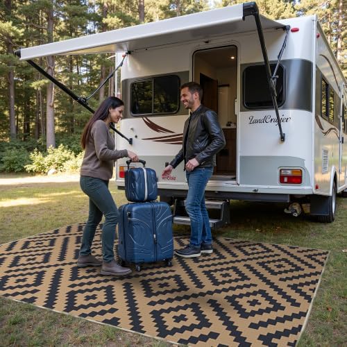 GENIMO Outdoor Rug, Waterproof Plastic Rugs for Patio, 5'x8' Black Cocoa - Image 3