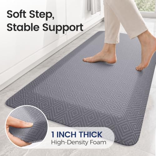 1" Extra Thick Anti Fatigue Kitchen Mats for Floor Standing Desk Mat, Grey - Image 2