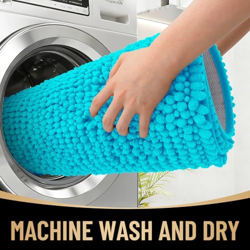OLANLY Thick Chenille Absorbent Bathroom Rugs Mat 30x20, Aqua Sky - Image 4