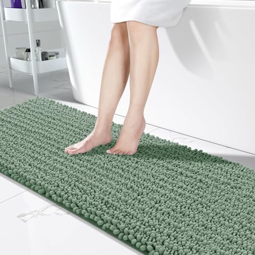 Yimobra Bathroom Runner Rug 70x24 Inch - Extra Long Non Slip Chenille Bath Mat, Soft & Absorbent, Machine Washable Shaggy Hallway Carpet for Vanity Tub Shower, Green Home Decor Accessories by Yimobra