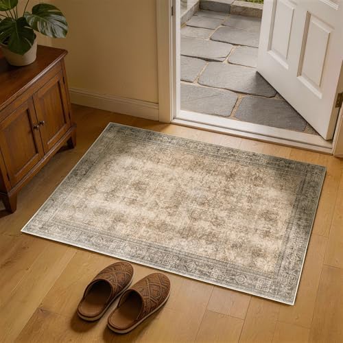 LIANLAM 2x3 Washable Area Rug, Vintage Boho Traditional Pattern, Non-Slip Stain Resistant Rug for Living Room Bedroom(2x3,Brown/Boho) by LIANLAM