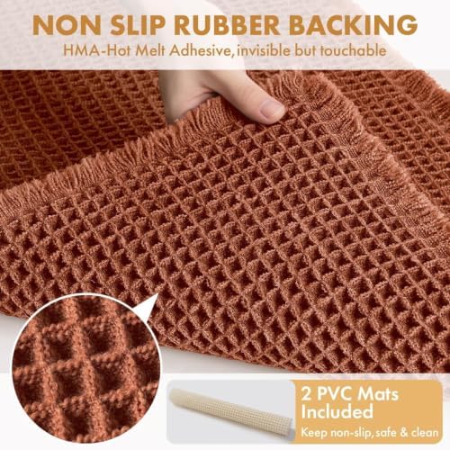 MIULEE Fall Rust Set of 2 Waffle Bathroom Rugs Boho Mat 17"x24"+18"x30" - Image 4