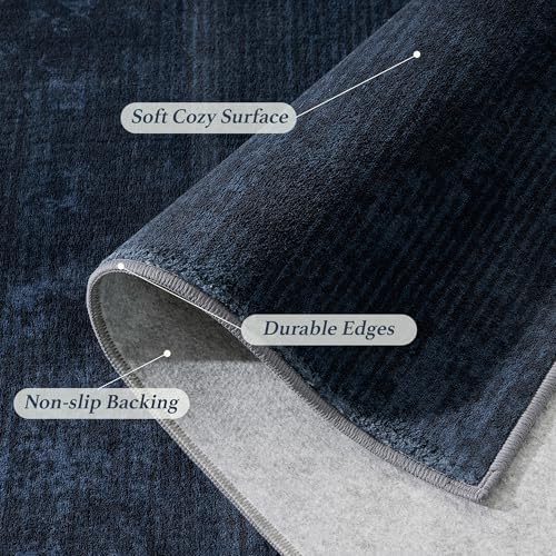 6 FT Washable Rug, Navy Blue Solid Round Rugs for Living Room & Bedroom - Image 4