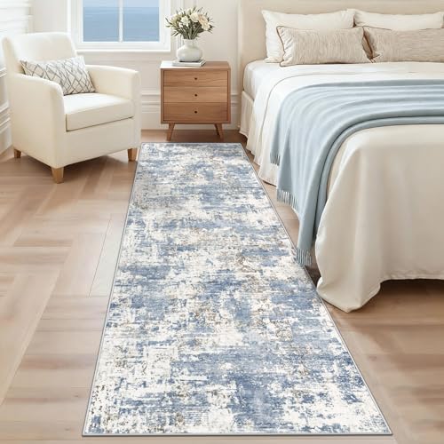 XLUEZ 2x8 Runner Rug for Hallway, Washable Modern Abstract Runner Rugs Neutral Soft Non Slip Kids Rug Stain Resistant Indoor Runners for Hallways Entryway Bedroom Kitchen Laundry Room(Blue, 2'x8') - Image 2