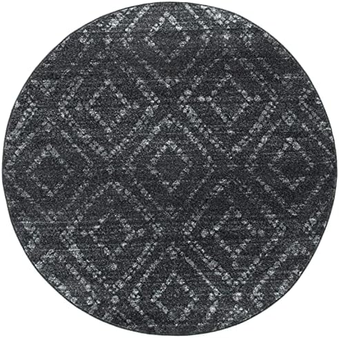 SAFAVIEH Adirondack Collection 6' Round Dark Grey/Grey ADR131F Modern Diamond Distressed Non-Shedding Living Room Dining Bedroom Foyer Area Rug - Image 3
