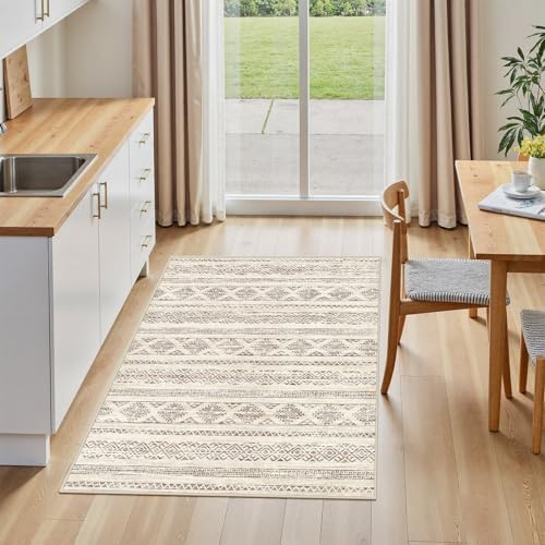 Tortania Area Rug Living Room Rugs - 2x3 Washable Soft Neutral Boho Moroccan Farmhouse Mat Indoor Floor Carpet for Bedroom Under Dining Table Home Office Decor - Brown - Image 3