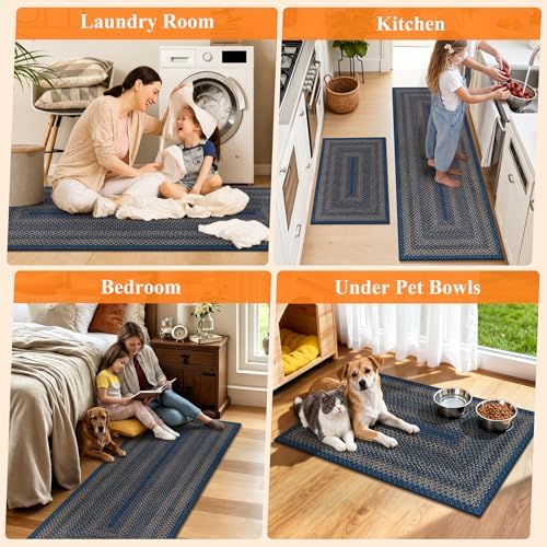 HEBE Faux Jute Kitchen Rugs Set of 2, Washable Kitchen Mats for Floor - Image 6