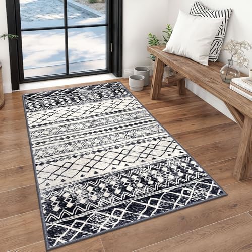 KUTA Boho Moroccan 3x5 Rugs for Entryway Black Washable Area Rug by KUTA