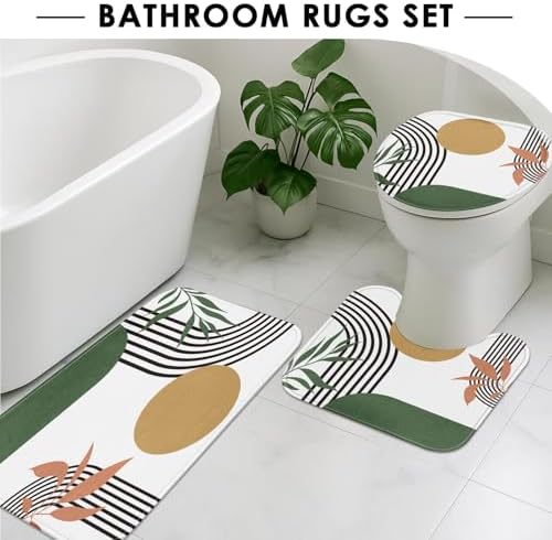 Bathroom Sets with Shower Curtain and Rugs, Set of 4, Boho Green - Image 5