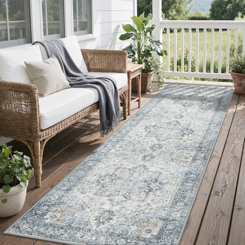GENIMO Indoor Outdoor Rug, Washable for Patio and Deck, Light Blue, 2.5x8 by GENIMO